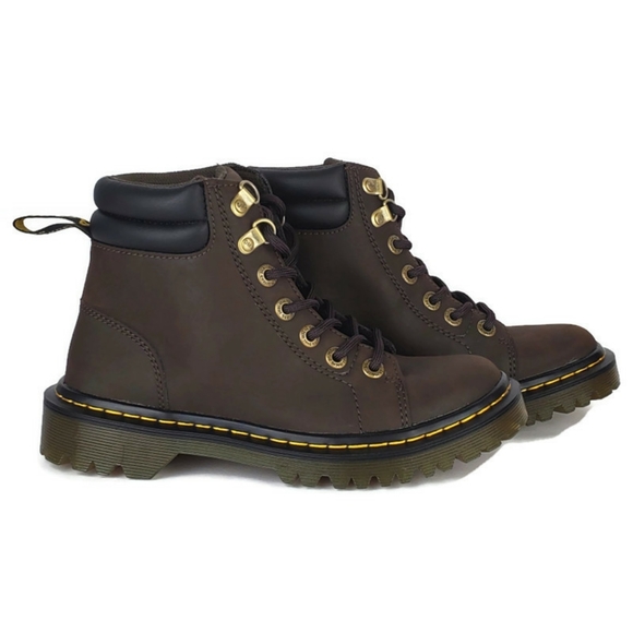 NWB Dr Martens Faora leather lace up ankle combat boots brown - Main Image